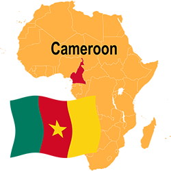 Map and flag of Cameroon.